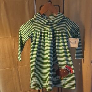 Blue B Green Striped Kids Dress with Turkey Design